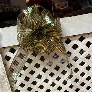 Festive Gold and Green Holiday Bow